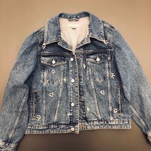H&M Denim Jacket Pearl and Rhinestone Gems
